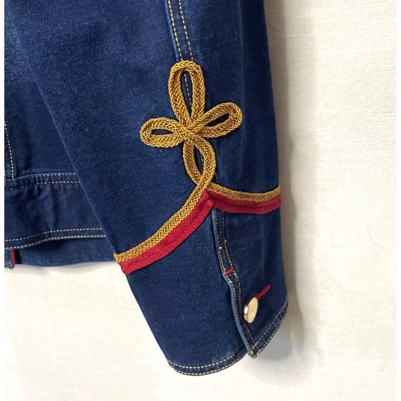 Chico's Zenergy Denim Military Jacket Size 2 = L Stretch Soft Jean Embroidered - Picture 4 of 7